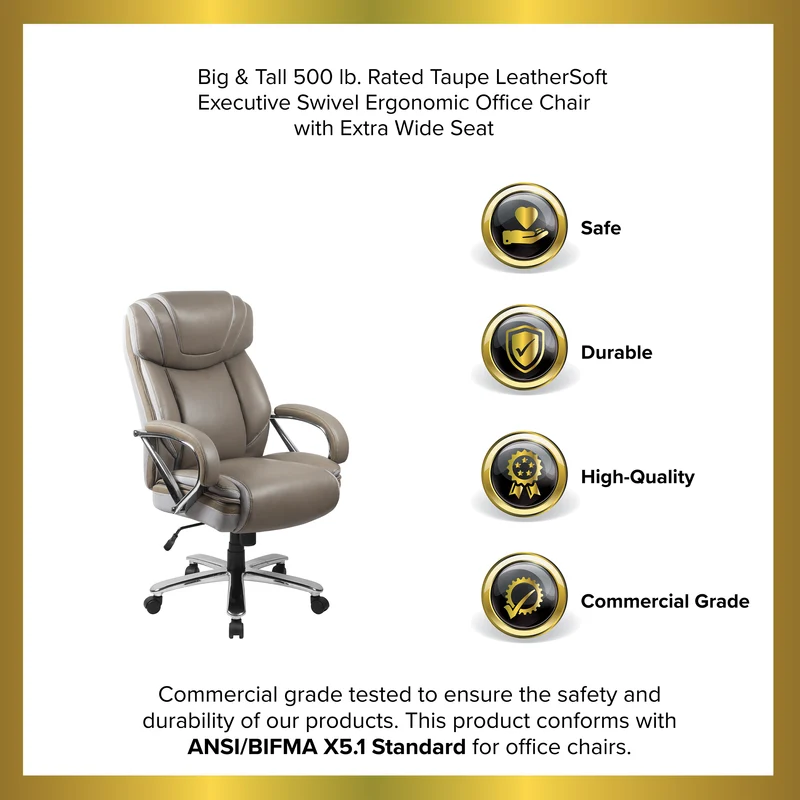 500 lb. Big & Tall LeatherSoft Executive Ergonomic Office Chair with Wide Seat