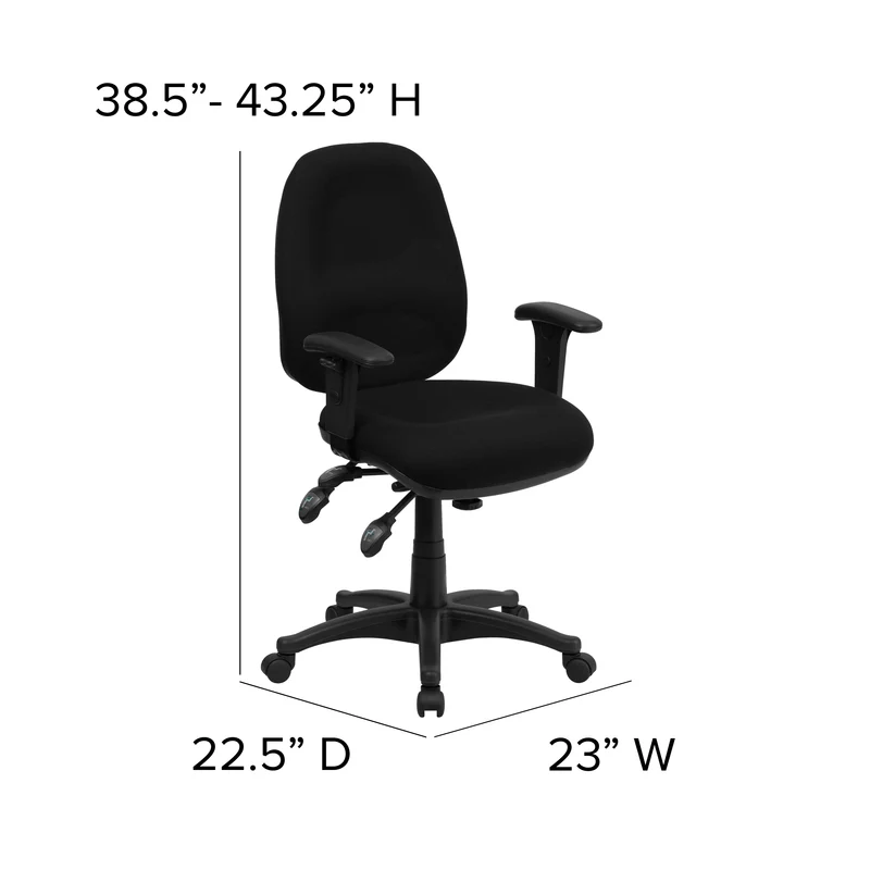 Mid-Back Fabric 3-Paddle Executive Swivel Office Chair & Adjustable Arms