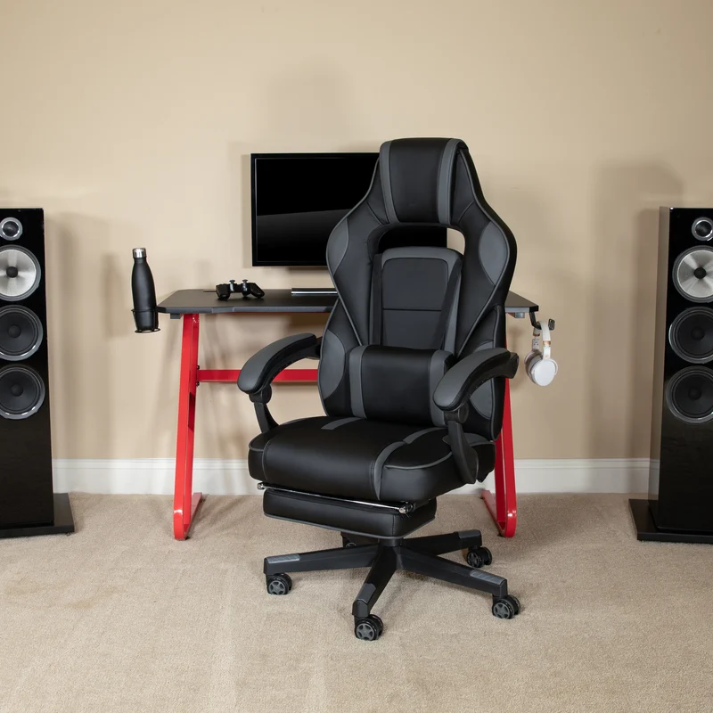 Ergonomic Gaming Chair -Recline Back/Arms, Footrest, Massaging Lumbar