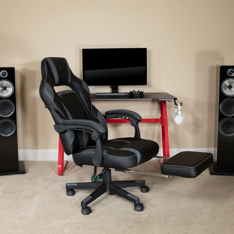 Ergonomic Gaming Chair -Recline Back/Arms, Footrest, Massaging Lumbar