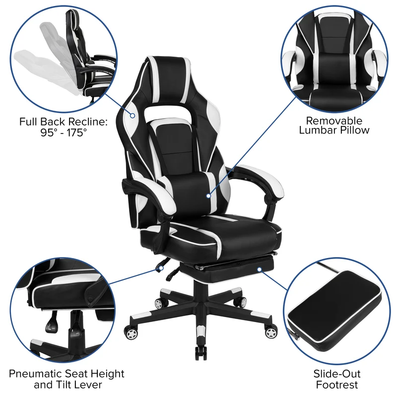 Ergonomic Gaming Chair -Recline Back/Arms, Footrest, Massaging Lumbar