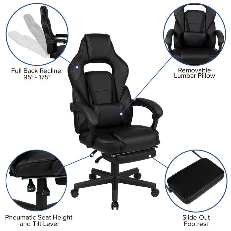 Ergonomic Gaming Chair -Recline Back/Arms, Footrest, Massaging Lumbar