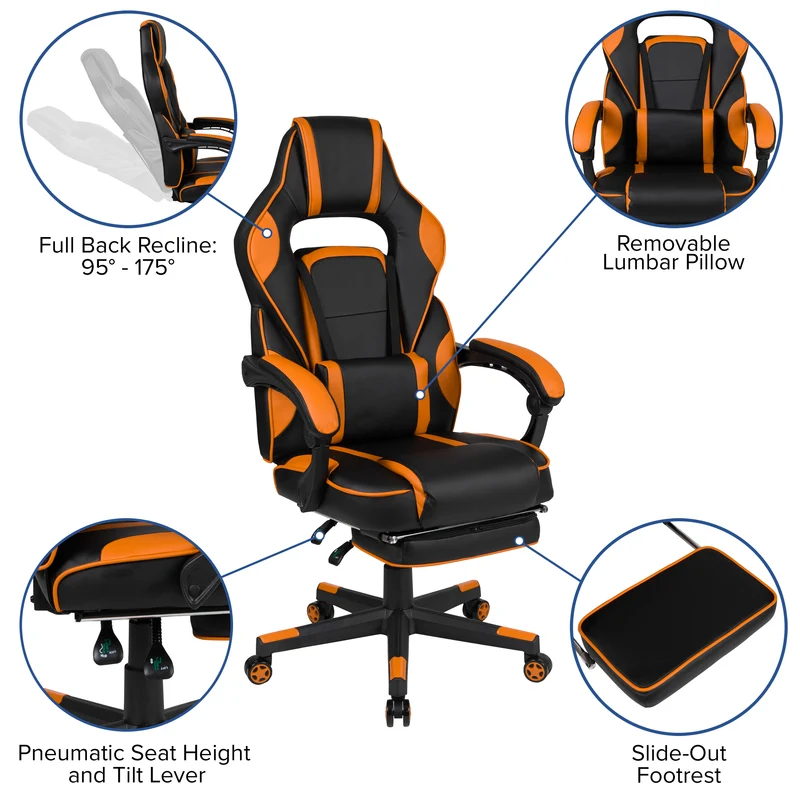 Ergonomic Gaming Chair -Recline Back/Arms, Footrest, Massaging Lumbar