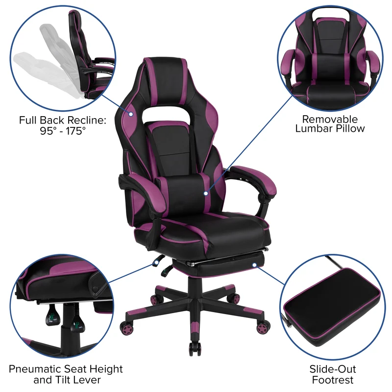 Ergonomic Gaming Chair -Recline Back/Arms, Footrest, Massaging Lumbar