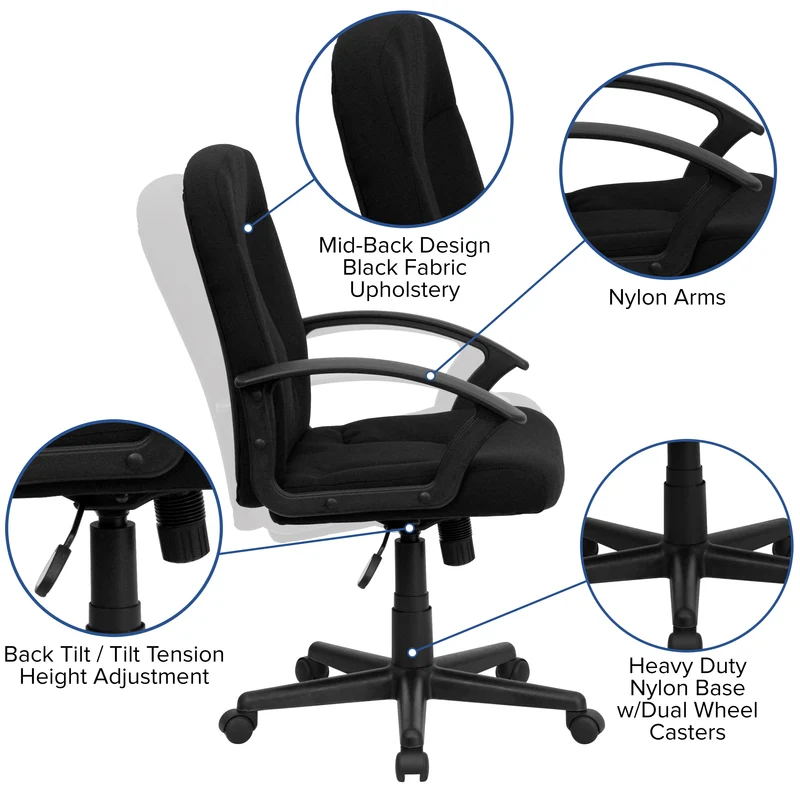Mid-Back Fabric Executive Swivel Office Chair with Nylon Arms