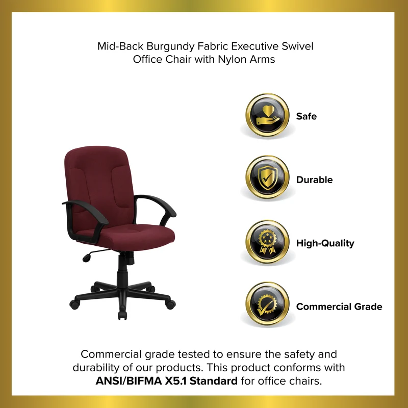 Mid-Back Fabric Executive Swivel Office Chair with Nylon Arms