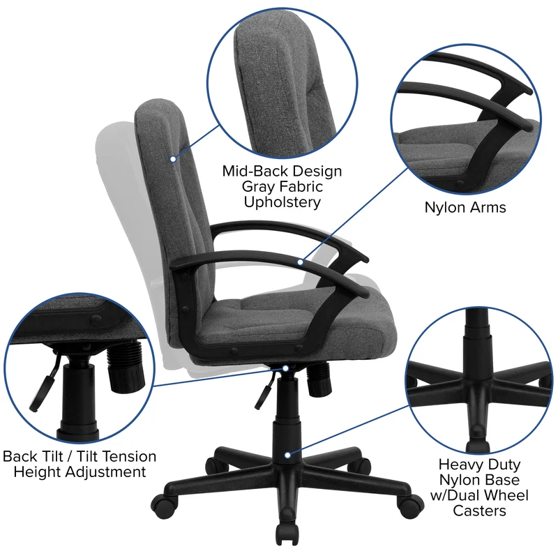 Mid-Back Fabric Executive Swivel Office Chair with Nylon Arms