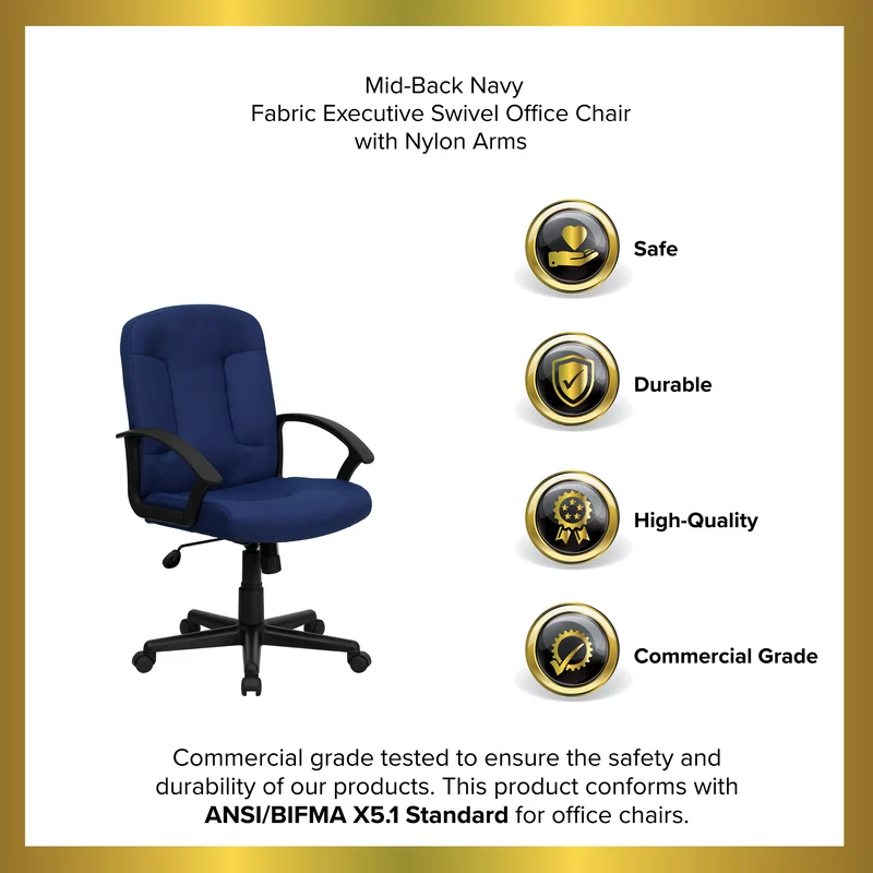 Mid-Back Fabric Executive Swivel Office Chair with Nylon Arms