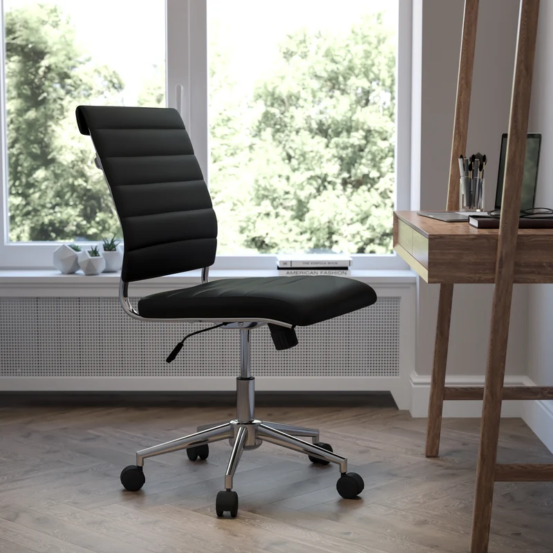 Mid-Back Armless LeatherSoft Ribbed Executive Swivel Office Chair