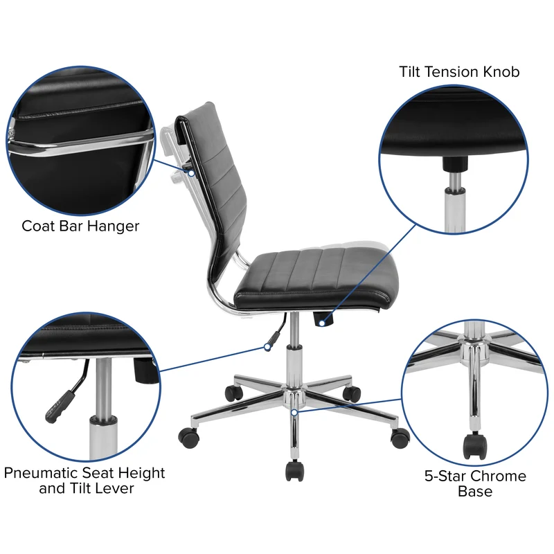 Mid-Back Armless LeatherSoft Ribbed Executive Swivel Office Chair