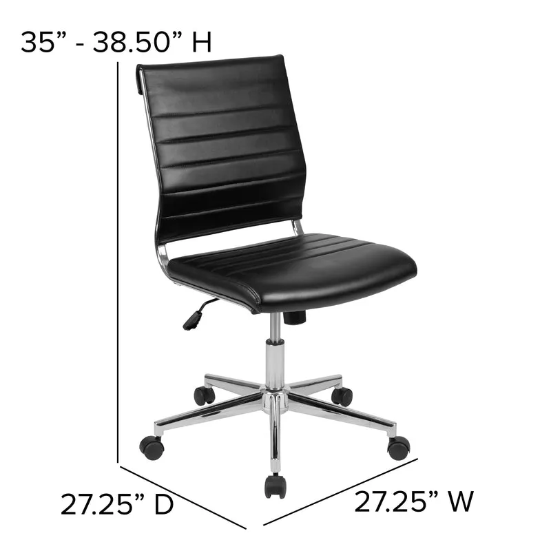 Mid-Back Armless LeatherSoft Ribbed Executive Swivel Office Chair