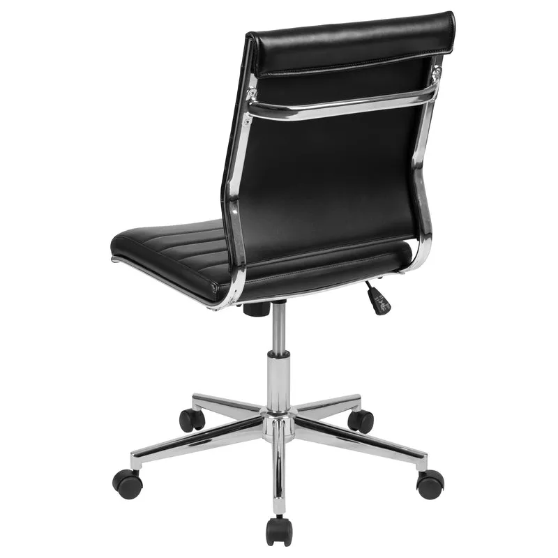 Mid-Back Armless LeatherSoft Ribbed Executive Swivel Office Chair