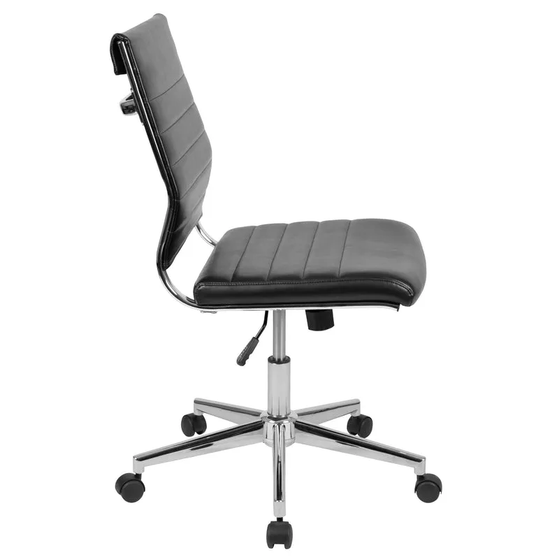 Mid-Back Armless LeatherSoft Ribbed Executive Swivel Office Chair