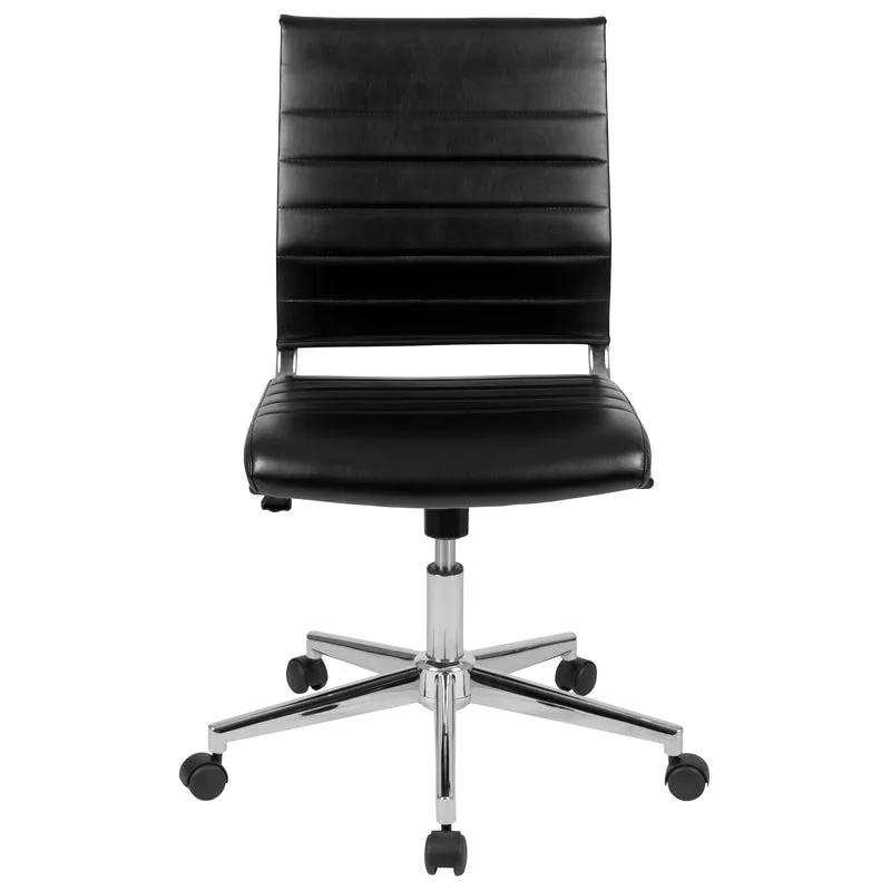 Mid-Back Armless LeatherSoft Ribbed Executive Swivel Office Chair