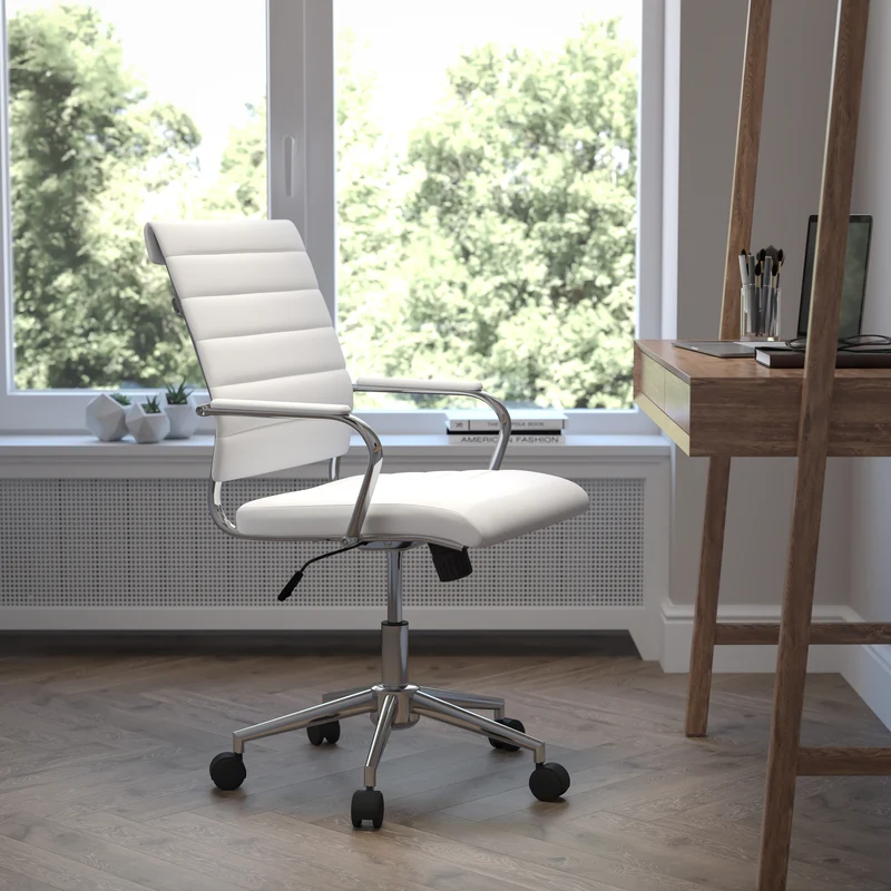 Mid-Back Armless LeatherSoft Ribbed Executive Swivel Office Chair