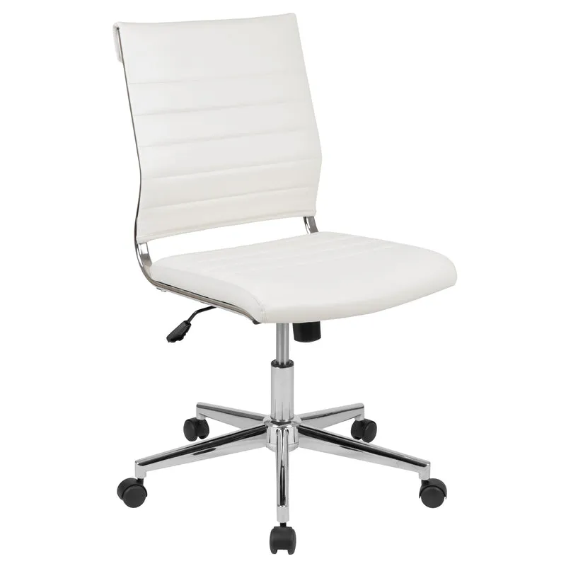 Mid-Back Armless LeatherSoft Ribbed Executive Swivel Office Chair