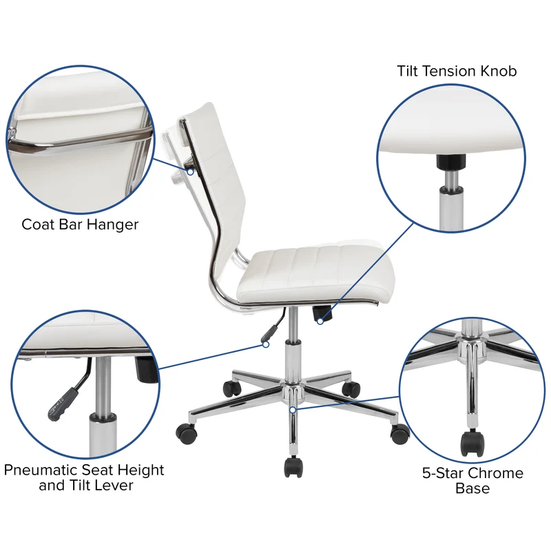 Mid-Back Armless LeatherSoft Ribbed Executive Swivel Office Chair