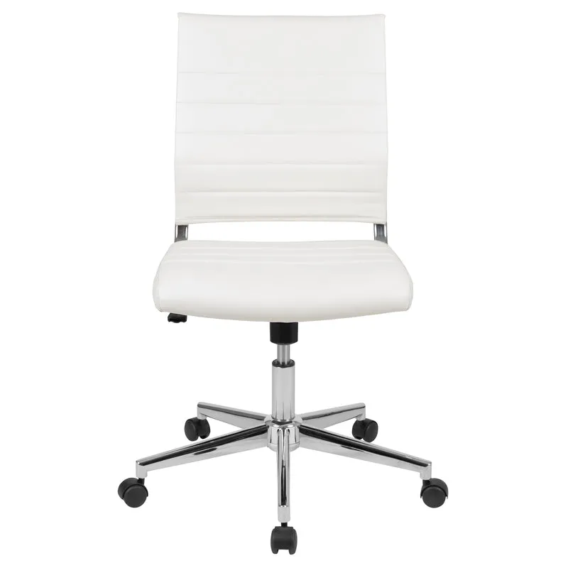 Mid-Back Armless LeatherSoft Ribbed Executive Swivel Office Chair