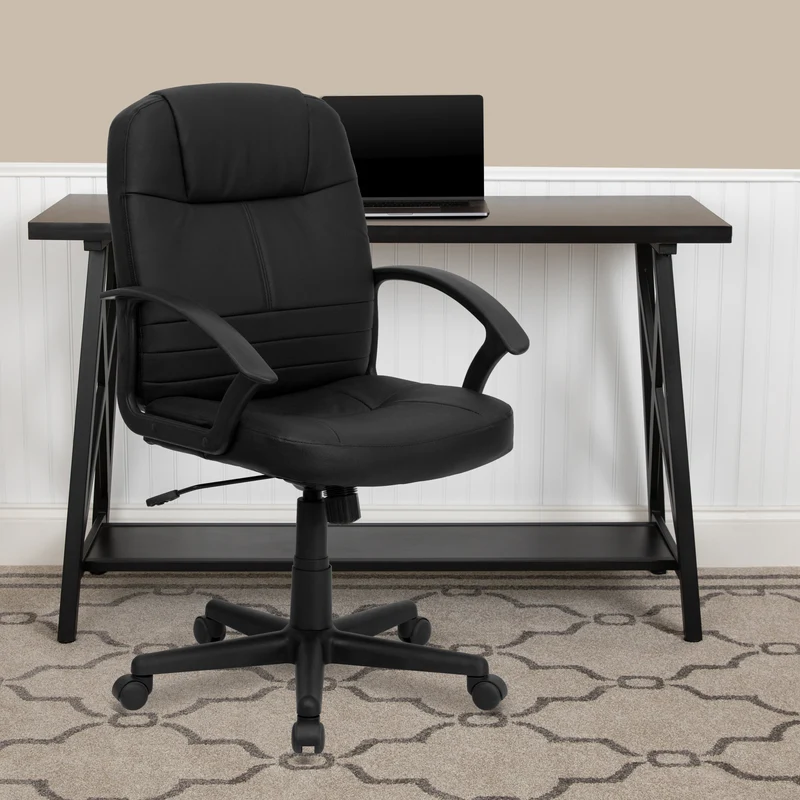 Mid-Back Leather Executive Swivel Office Chair with Rounded Back and Arms
