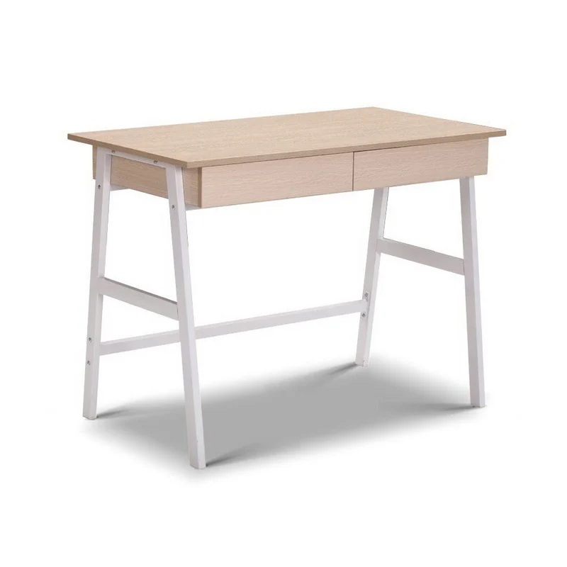 Borg 1000mm Metal Desk with Drawer - White with Oak Top