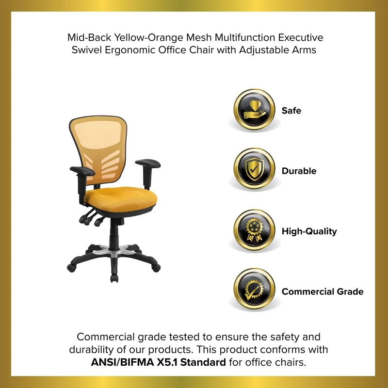 Mid-Back Mesh Triple Paddle Swivel Ergonomic Office Chair with Adjustable Arms
