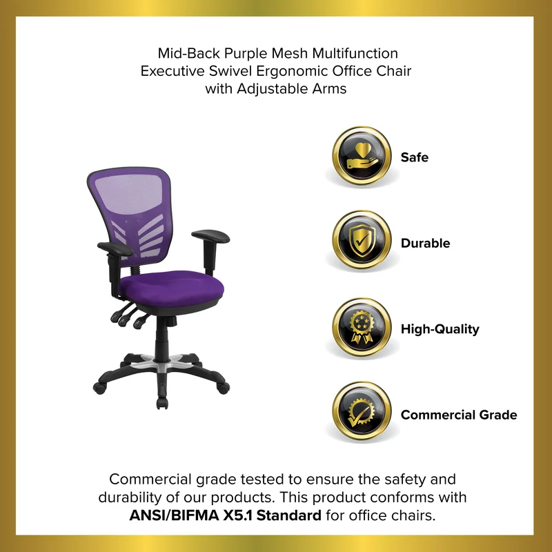 Mid-Back Mesh Triple Paddle Swivel Ergonomic Office Chair with Adjustable Arms