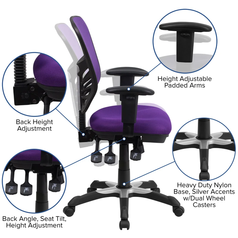 Mid-Back Mesh Triple Paddle Swivel Ergonomic Office Chair with Adjustable Arms