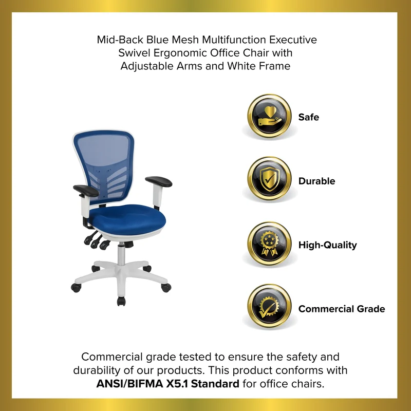 Mid-Back Mesh Triple Paddle Swivel Ergonomic Office Chair with Adjustable Arms