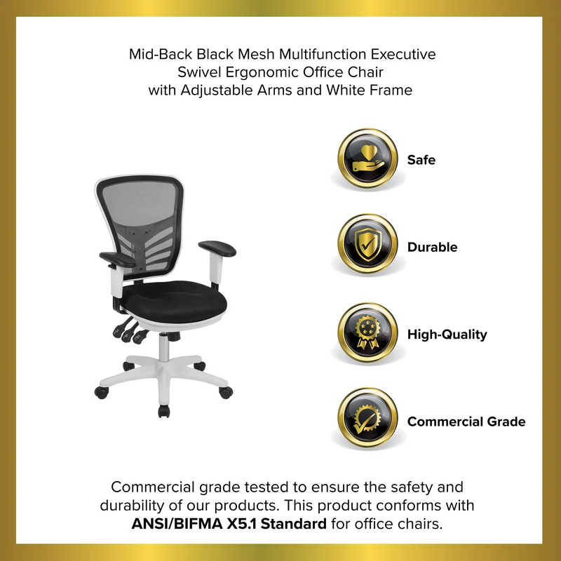 Mid-Back Mesh Triple Paddle Swivel Ergonomic Office Chair with Adjustable Arms