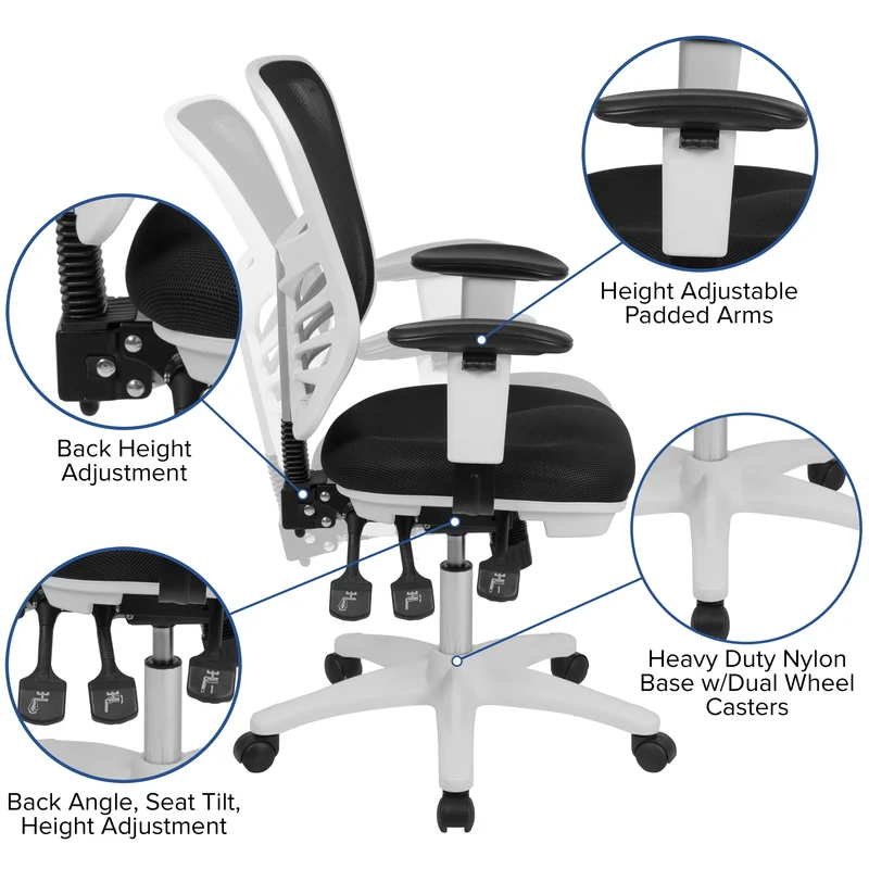 Mid-Back Mesh Triple Paddle Swivel Ergonomic Office Chair with Adjustable Arms