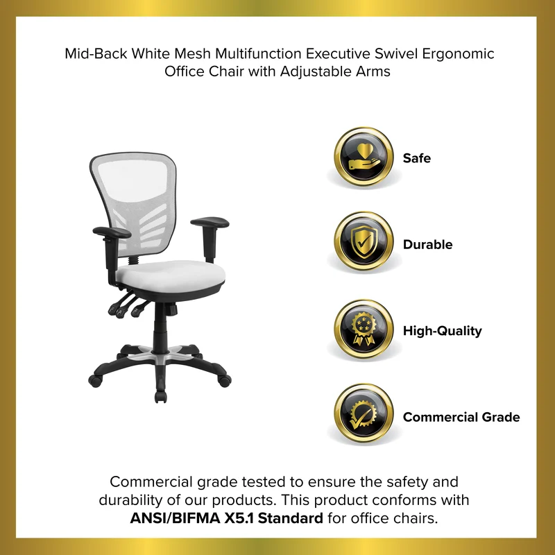 Mid-Back Mesh Triple Paddle Swivel Ergonomic Office Chair with Adjustable Arms
