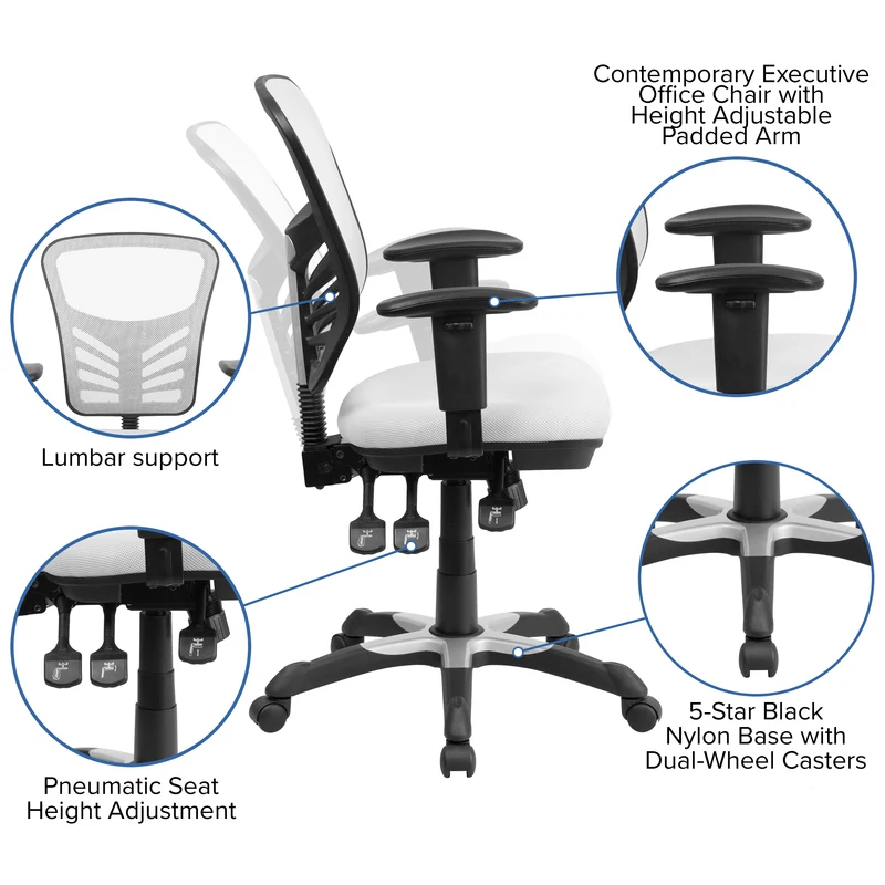 Mid-Back Mesh Triple Paddle Swivel Ergonomic Office Chair with Adjustable Arms
