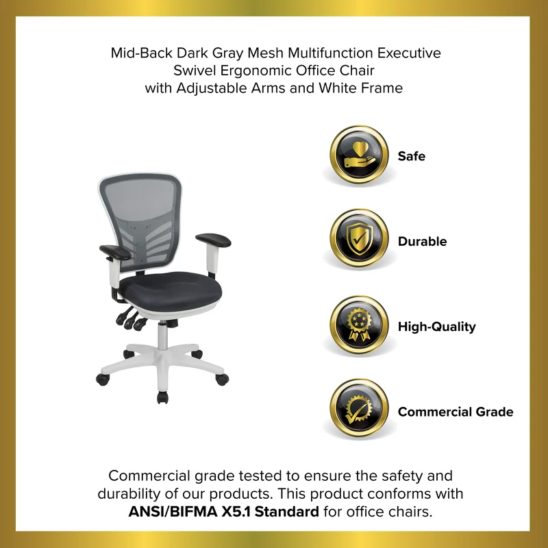 Mid-Back Mesh Triple Paddle Swivel Ergonomic Office Chair with Adjustable Arms