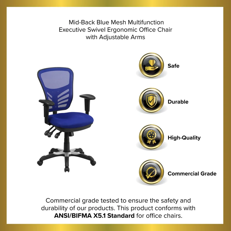 Mid-Back Mesh Triple Paddle Swivel Ergonomic Office Chair with Adjustable Arms