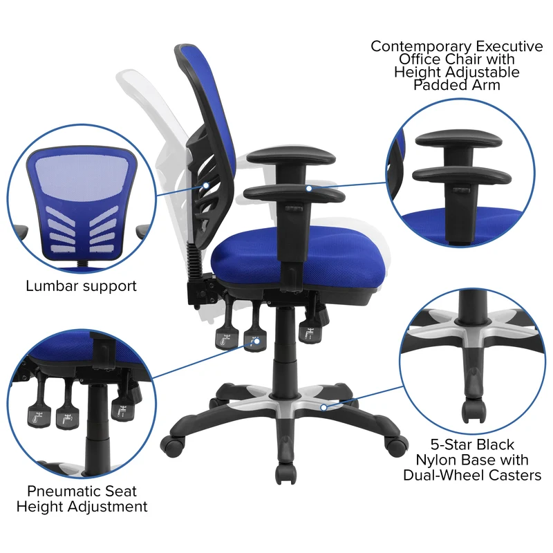 Mid-Back Mesh Triple Paddle Swivel Ergonomic Office Chair with Adjustable Arms