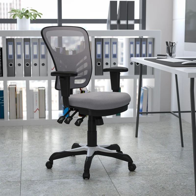 Mid-Back Mesh Triple Paddle Swivel Ergonomic Office Chair with Adjustable Arms