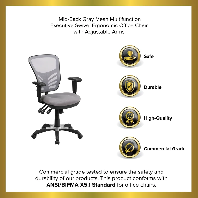 Mid-Back Mesh Triple Paddle Swivel Ergonomic Office Chair with Adjustable Arms