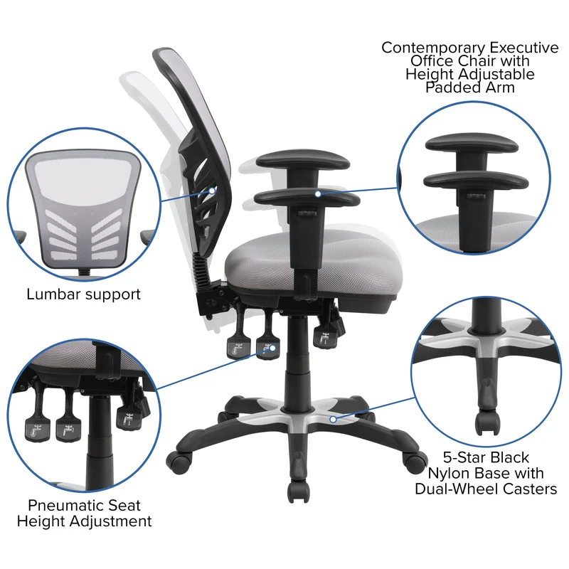 Mid-Back Mesh Triple Paddle Swivel Ergonomic Office Chair with Adjustable Arms