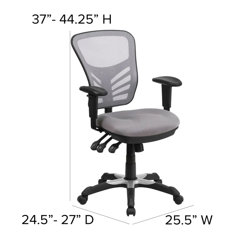 Mid-Back Mesh Triple Paddle Swivel Ergonomic Office Chair with Adjustable Arms