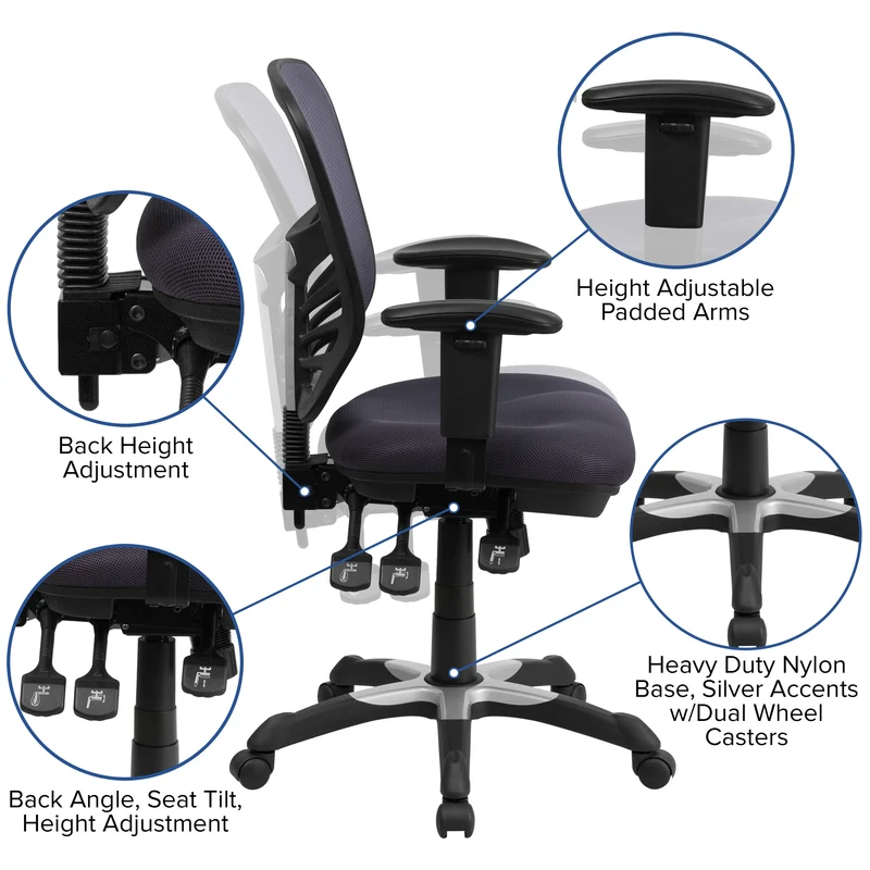 Mid-Back Mesh Triple Paddle Swivel Ergonomic Office Chair with Adjustable Arms
