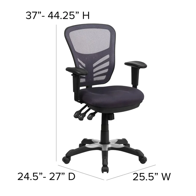 Mid-Back Mesh Triple Paddle Swivel Ergonomic Office Chair with Adjustable Arms