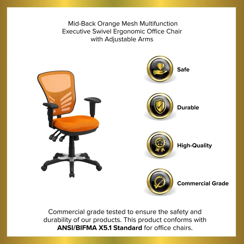 Mid-Back Mesh Triple Paddle Swivel Ergonomic Office Chair with Adjustable Arms