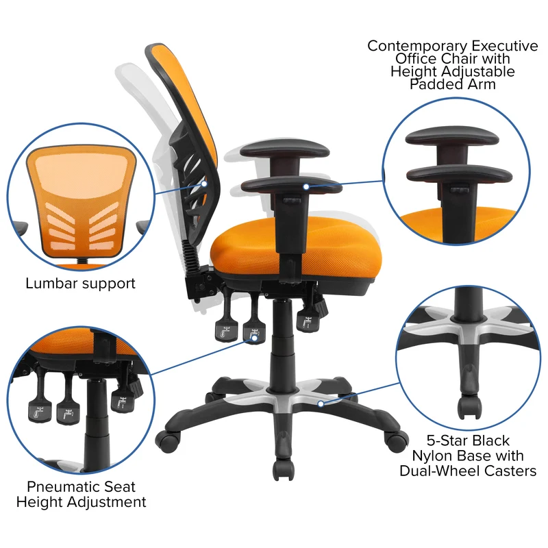 Mid-Back Mesh Triple Paddle Swivel Ergonomic Office Chair with Adjustable Arms