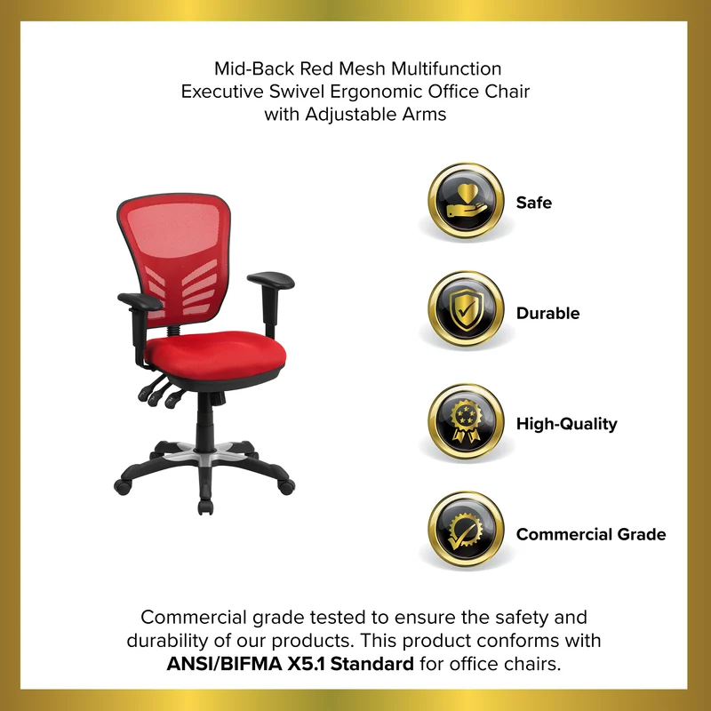 Mid-Back Mesh Triple Paddle Swivel Ergonomic Office Chair with Adjustable Arms