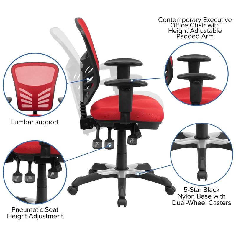 Mid-Back Mesh Triple Paddle Swivel Ergonomic Office Chair with Adjustable Arms