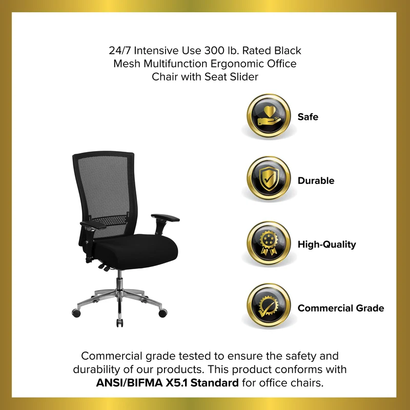 24/7 300 lb. Rated High Back Swivel Seat Slider Lumbar Ergonomic Office Chair