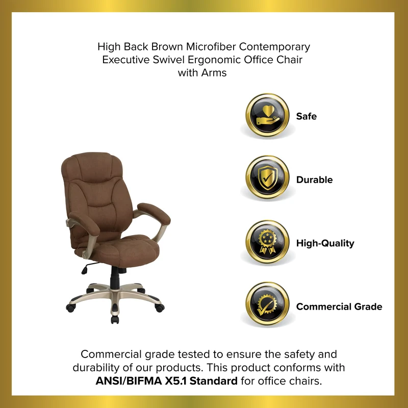 High Back Executive Ergonomic Office Chair with Silver Nylon Base and Arms