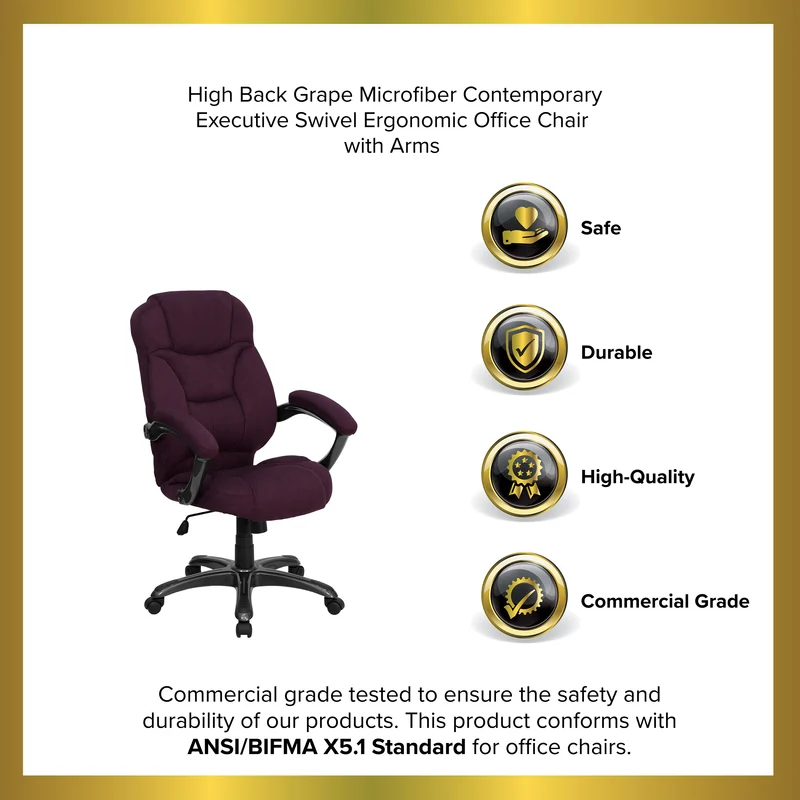 High Back Executive Ergonomic Office Chair with Silver Nylon Base and Arms