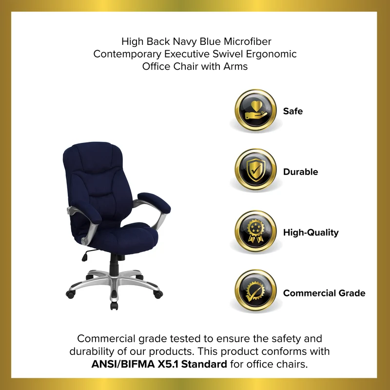 High Back Executive Ergonomic Office Chair with Silver Nylon Base and Arms