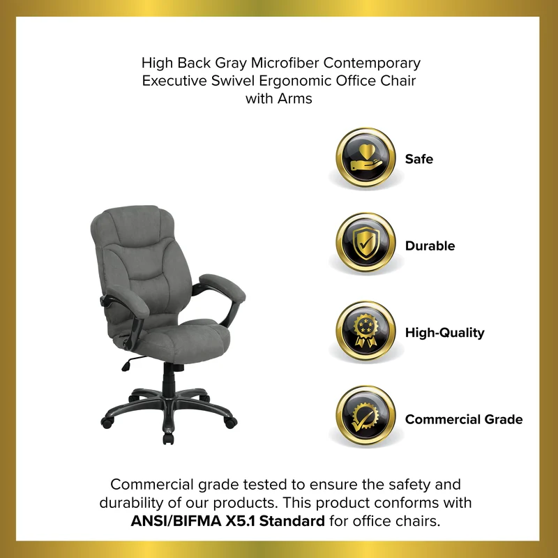 High Back Executive Ergonomic Office Chair with Silver Nylon Base and Arms